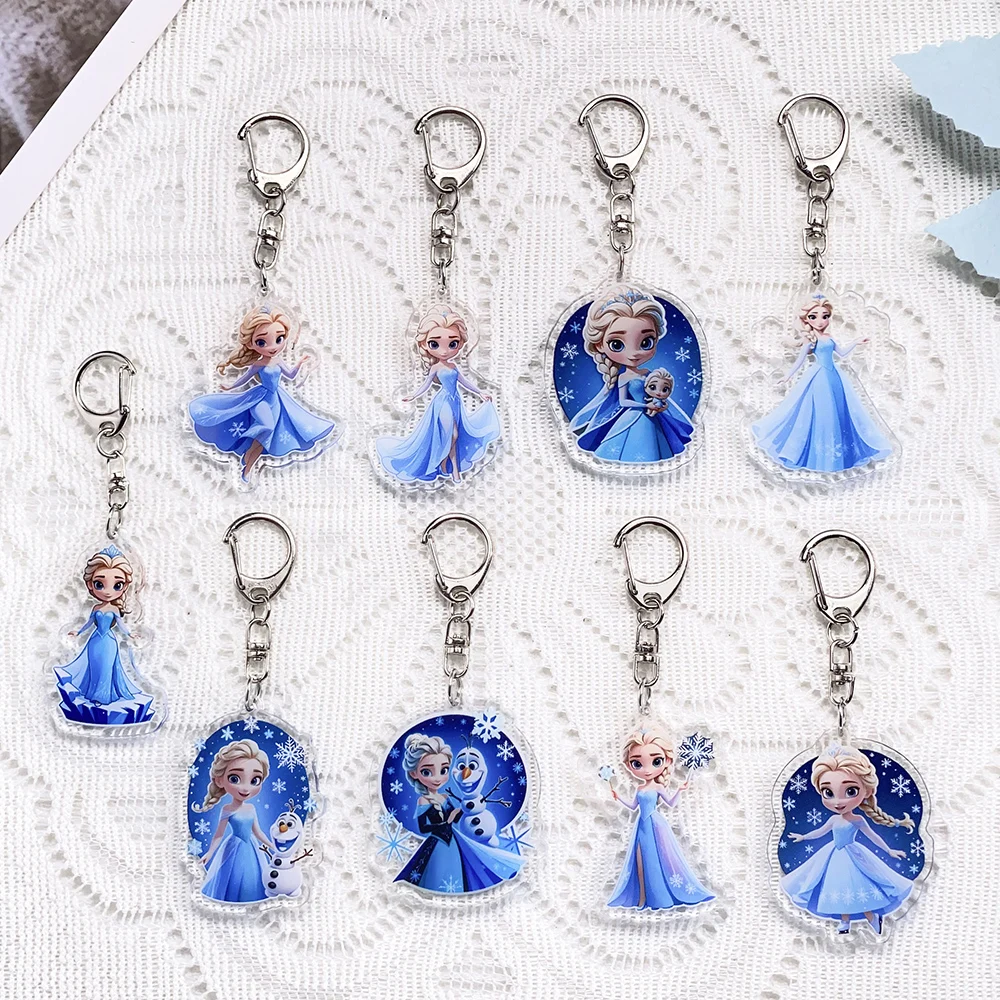 1/9 Piezas Llaveros de acrílico de Disney Frozen Elsa para coche, colgantes para bolso, bonitos colgantes para mochila, decoración divertida, regalos para amigos