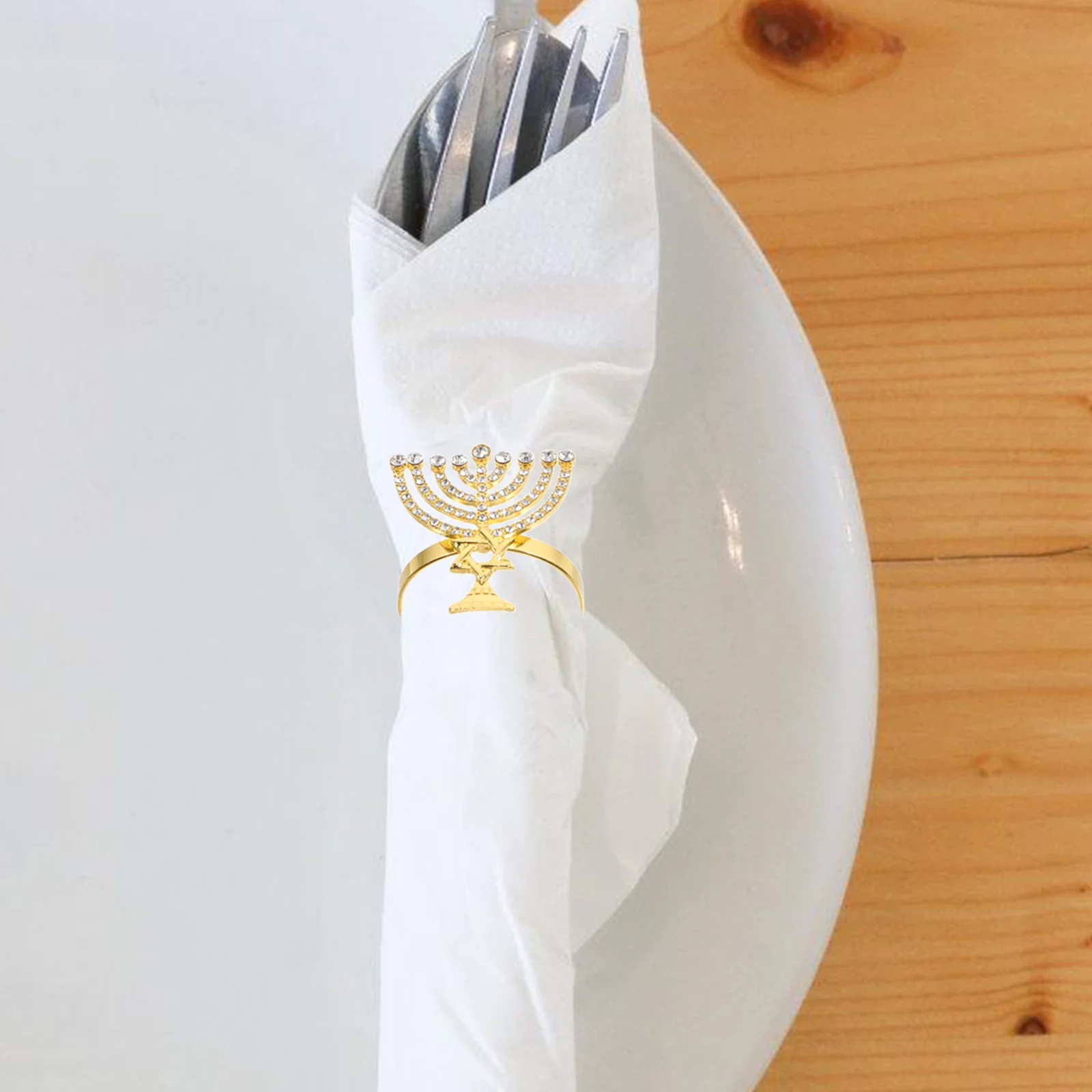 

4pcs Golden Menorah Napkin Rings Hanukkah Holiday Table Decor Jerusalem Serviette Buckles Wedding Party Dinner Decoration Napkin