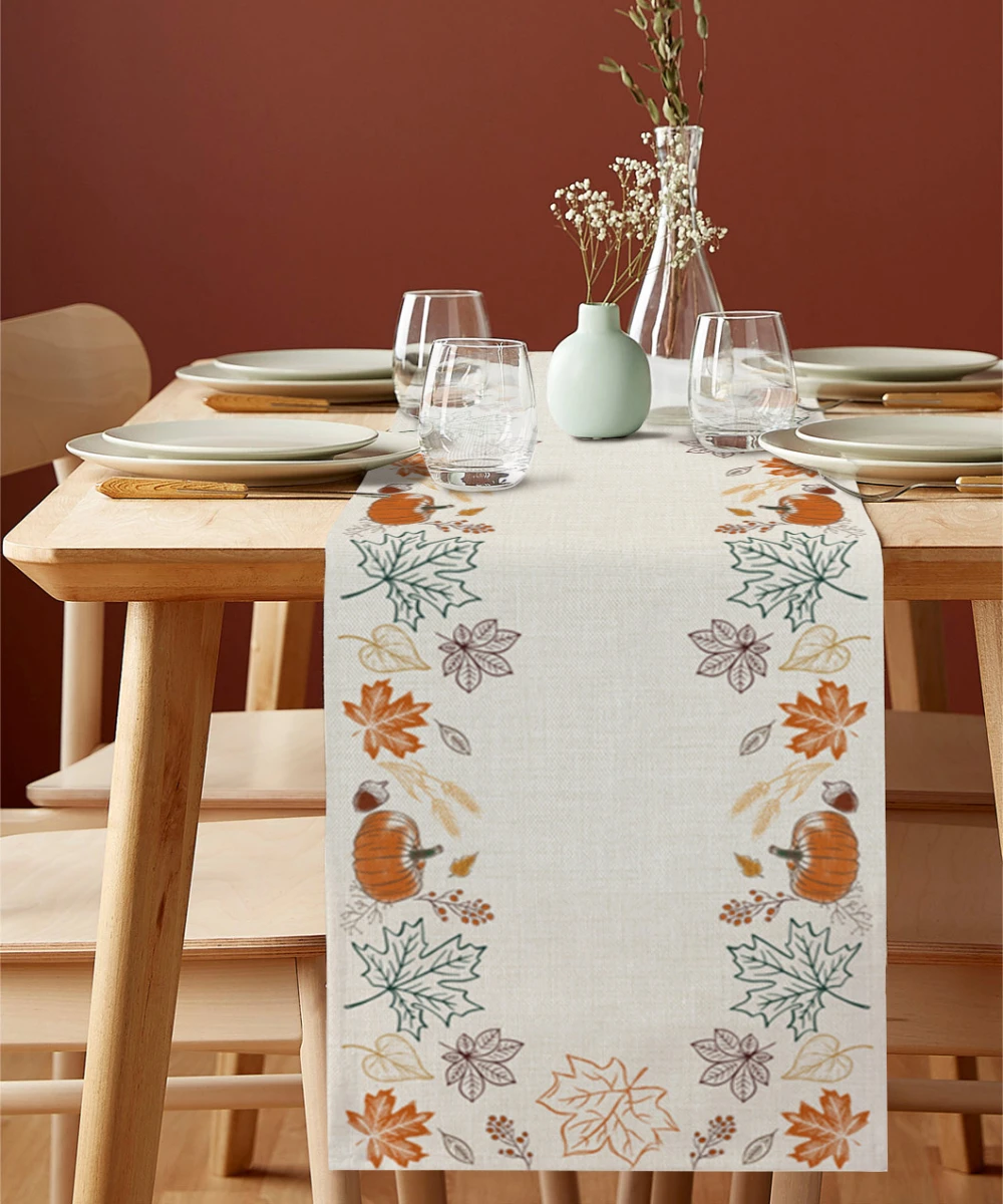 Thanksgiving Autumn Pumpkin Dining Table Runner Wedding Decor Linen Table Runner for Dining Table Christmas Decoration