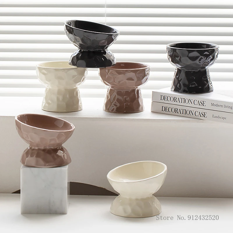 

Керамическая миска для домашних животных с вогнутой текстурой, защита шеи, миски для кошек с плоским/уверенным ртом и высокими ножками, антипереворачивающаяся миска для воды для собак, 1 шт.