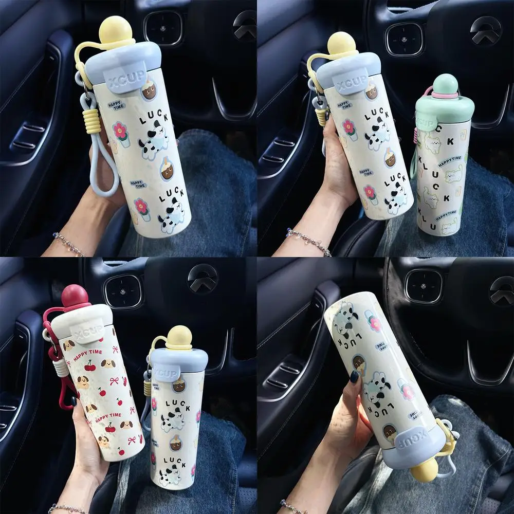 

Мультяшная соломенная бутылка для воды из нержавеющей стали 316, с ручкой, веревочная изолированная чашка, портативная спортивная бутылка большой емкости для студентов