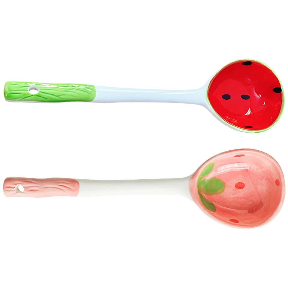

2Pcs Fruit Pattern Ceramic Dessert Spoons Elegant Design Portable Lightweight Easy Clean Mirror Finish Smooth Edges Safe Use Ice