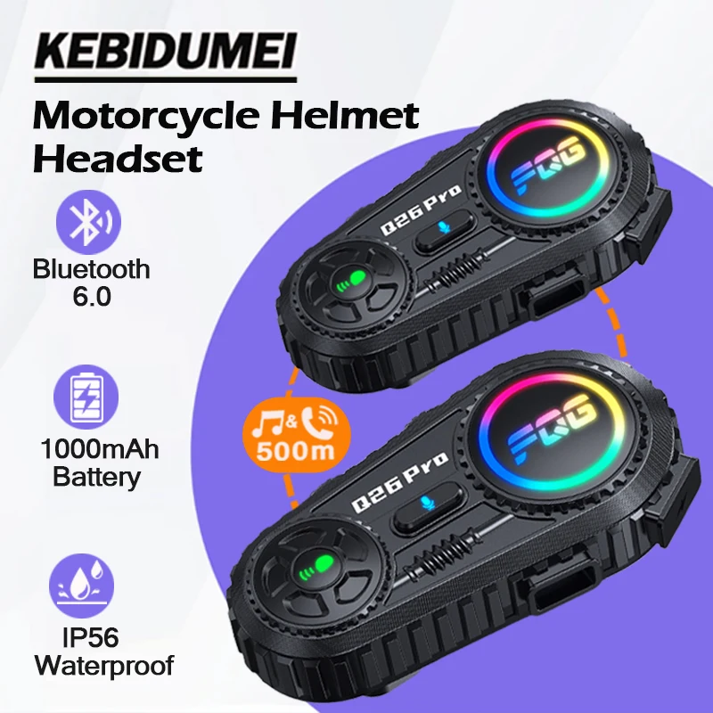 

KEBIDUMEI 500m Motorcycle Helmet Intercom V6.0 Bluetooth Headset Moto Intercomunicador 1000mAh Battery IP56 Waterproof