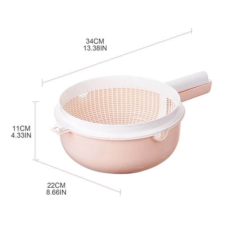 2024 New Double Layer Rice Wash Basket 2 in 1 Kitchen Strainer Bowl Plastic Drain Basket Fruit Vegetable Colander with Handle