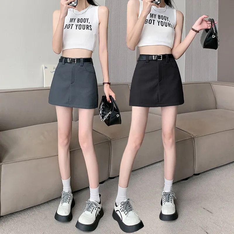 Women's Gray Suit Fabric Mini Skirt High Waist Slim A-Line Bodycon Preppy College Style Short Skirt for Autumn 2026