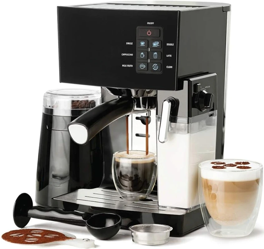 19-Bar Espresso Maker/Machine 10-Piece Set - Brew Cappuccino and Latte with One Button, with Milk Steamer 1250W