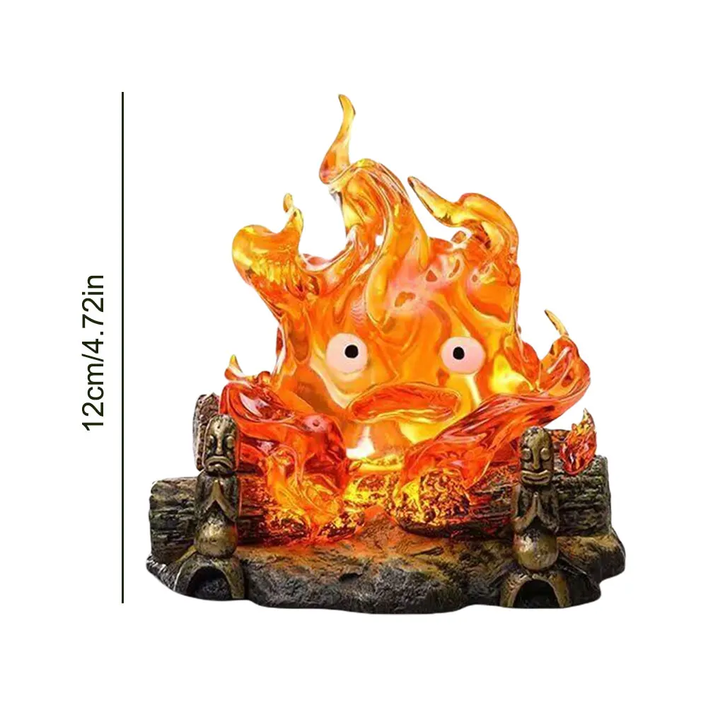 الأشياء مصباح الكرتون الكرتون Calcifer أنيمي 12 سنتيمتر شمعة سطح المكتب عمل أرقام نموذج تمثال بولي كلوريد الفينيل نموذج جمع حلية اللعب