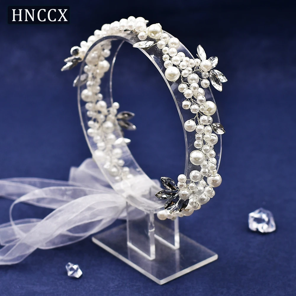 

HNCCX Pearls Headband Handmade Rhinestone Hair Vine Woman Jewelry Hair Accessories Fashion Bride Headwear Beaded Headdress CP186