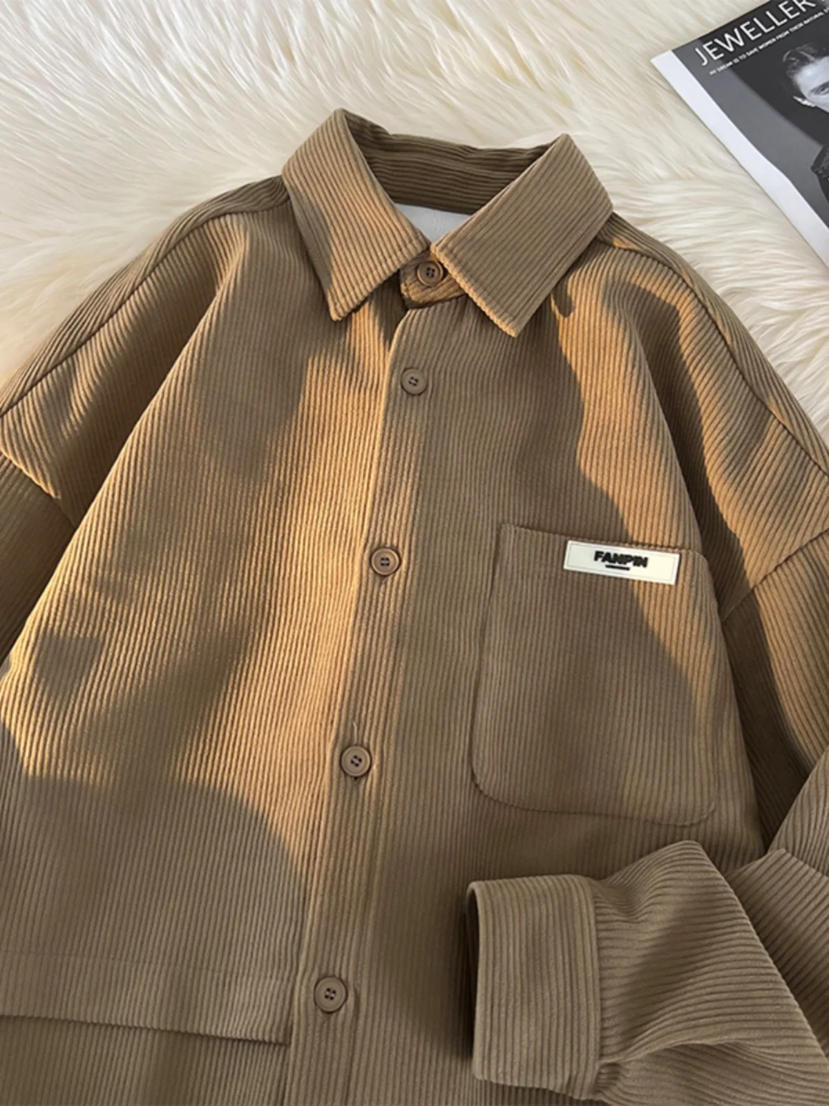 

Мужская теплая куртка оверсайз в американском ретро-стиле из вельвета с длинным рукавом, весна-осень, молодежная, больших размеров, модная