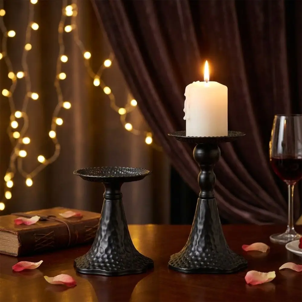 Black Iron Candle Holders Low Profile Design Table Decoration Iron Candlestick Stand Metal Metal Candle Pedestal