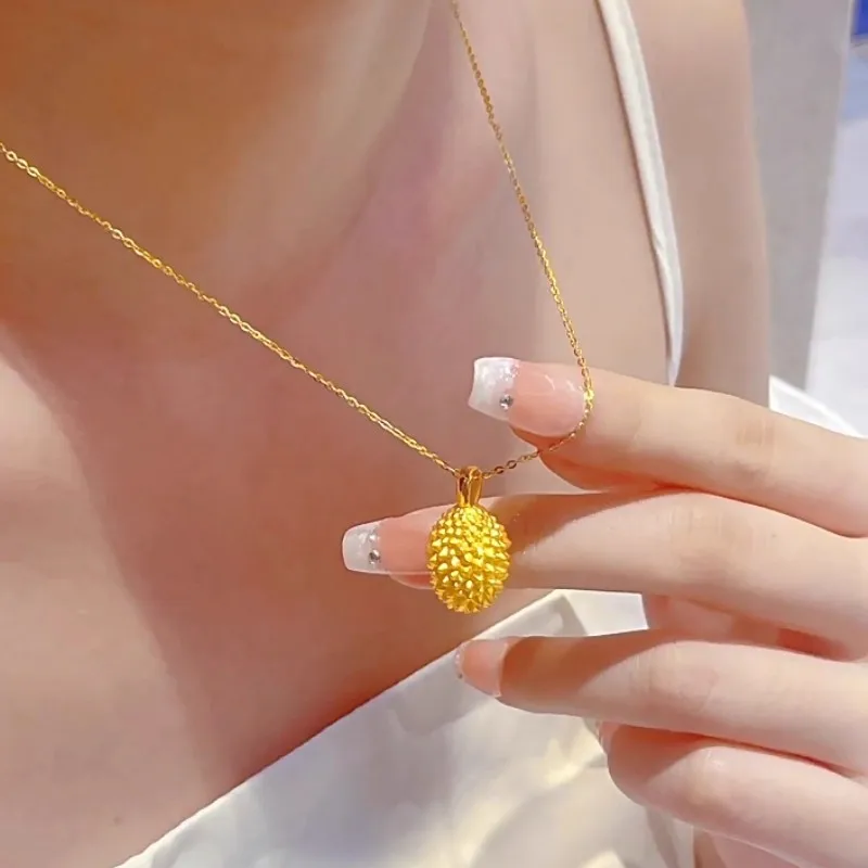 

Fashion AU999 Gold Durian Gold Pendant for Women 2025 New Full Gold Necklace Pure Gold Neck Chain Birthday Gift for Girlfriend