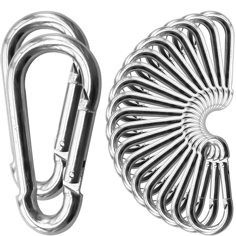 10pcs Silver Arabiner Keychain Stainless Steel D-ring Buckle Spring Carabiner Snap Hook Clip Keychains Outdoor Camping Key-Lock