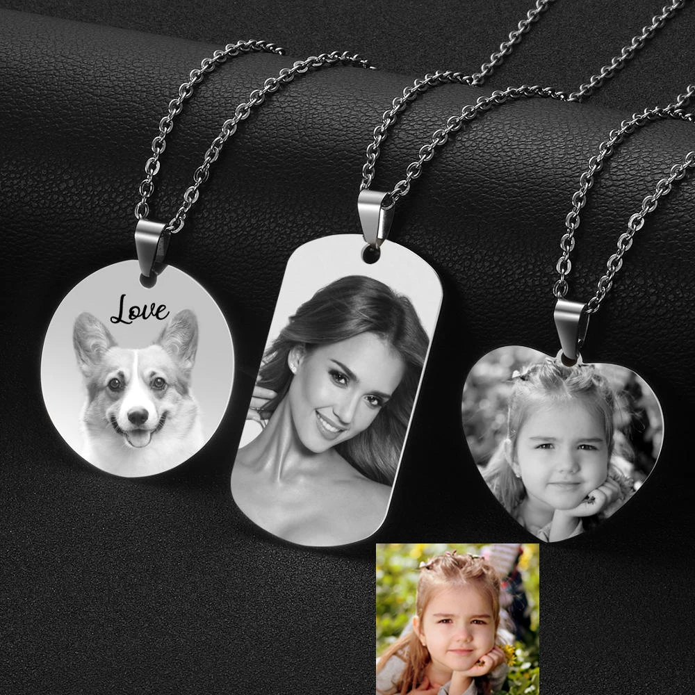 Custom Photo Necklace for Women Heart Stainless Steel Pendant Personalized Engraved Picture Photos Name Lovers Christmas Gifts