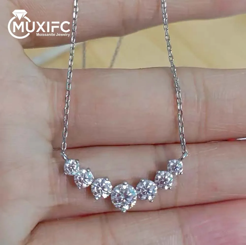 

MUXIFC Smile Shape All Moissanite Pendant Necklace 7-stone D Color Diamond Neck Chain S925 Sterling Silver Wedding Fine Jewely
