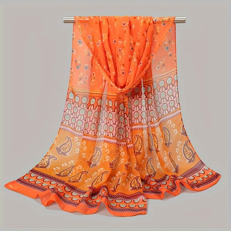 New Fashion Print Design Women Silk Scarf Shawl Elegant Headscarf Convinient Bandage Hijabs Chiffon Muslim Wrap Scarves