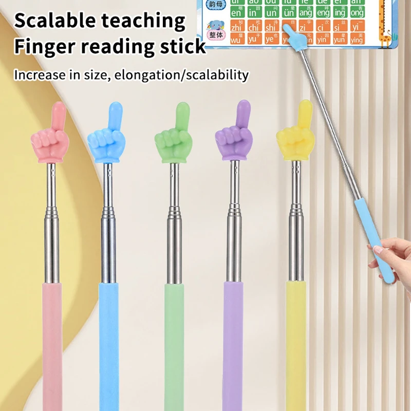 Steel Teaching Pointer Telescopic Rod Finger Design Teaching Stick Finger Reading Sticks Tools School Office Supplies