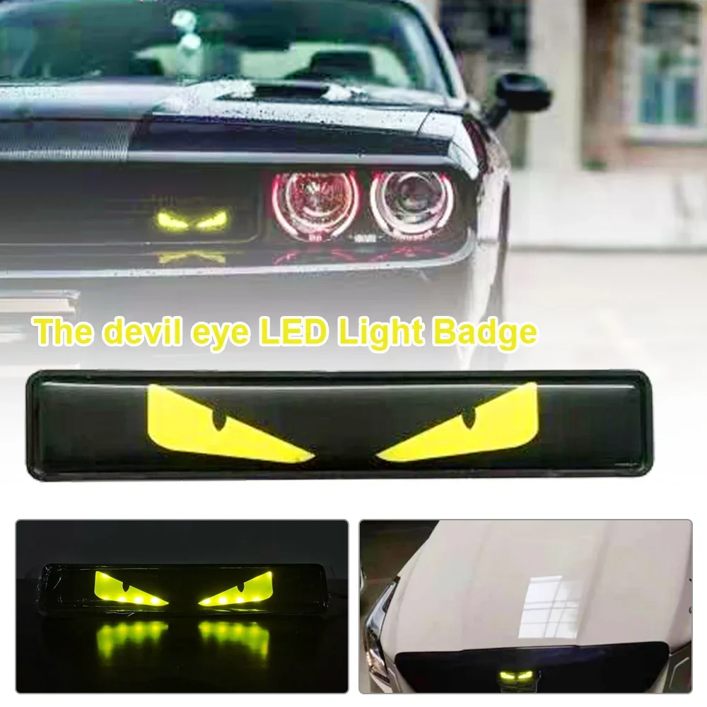 Imagem -02 - Carro Led Demônio Olhos Front Grille Tailboard Badge Decalque Iluminado Auto Farol Emblema Decoração Faça Você Mesmo 1pc