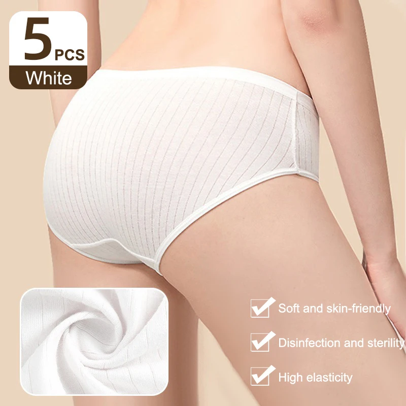 

5PCS/Set Women Cotton Disposable Panties Free Washing Portable Postpartum Monthly Shorts Daily Underwear For Business Trips