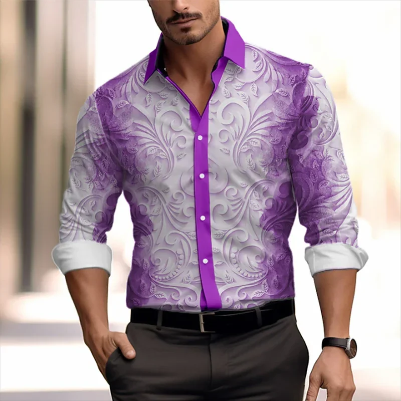 Luxury Men\'s Shirts Fashionable Retro Lines 3D Printed Long Sleeve Top Lapel Button Down Shirt Party Club Cardigan Shirt