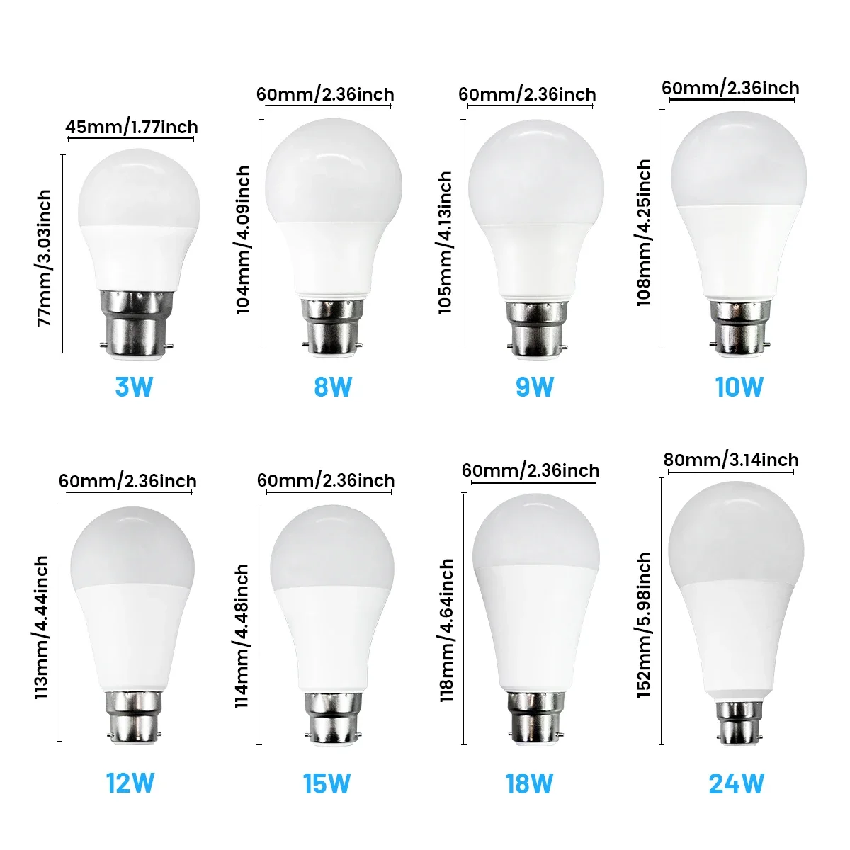 1-20Pack B22 Base LED Bulb Lamps 24W 9W 10W 12W 15W 18W Lighting Bulbs Ac 220V 110V Warm Lighting for  Foyer Decor Lampara Led