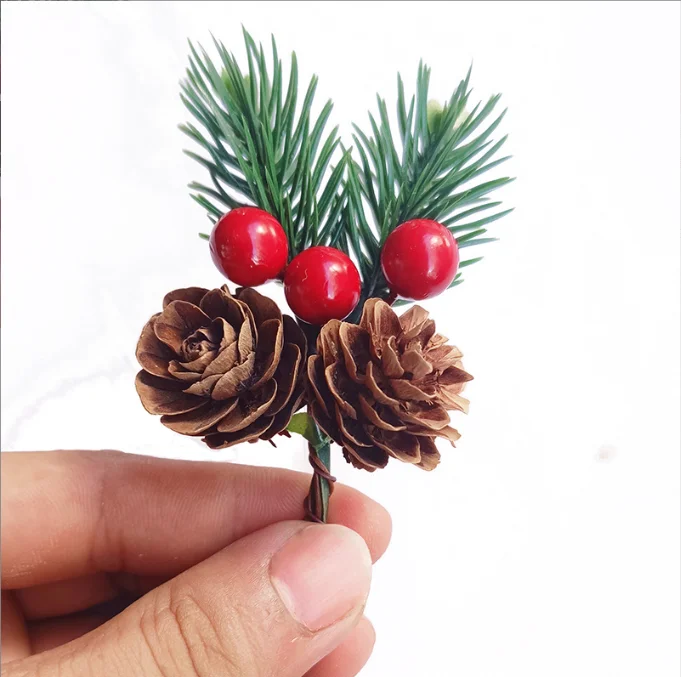 1PC Artificial Flower Red Christmas Berry Pine Cone Holly Branches Decoration For Home Floral Decor Christmas Decoration