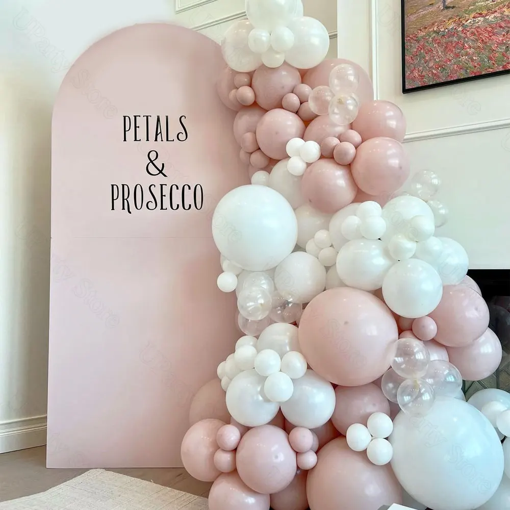 128Pcs Dusty Pink Balloons Garland White Matte Boho Dusty Pale Pink Balloon Arch for Birthday Wedding Girls Baby Shower Decor