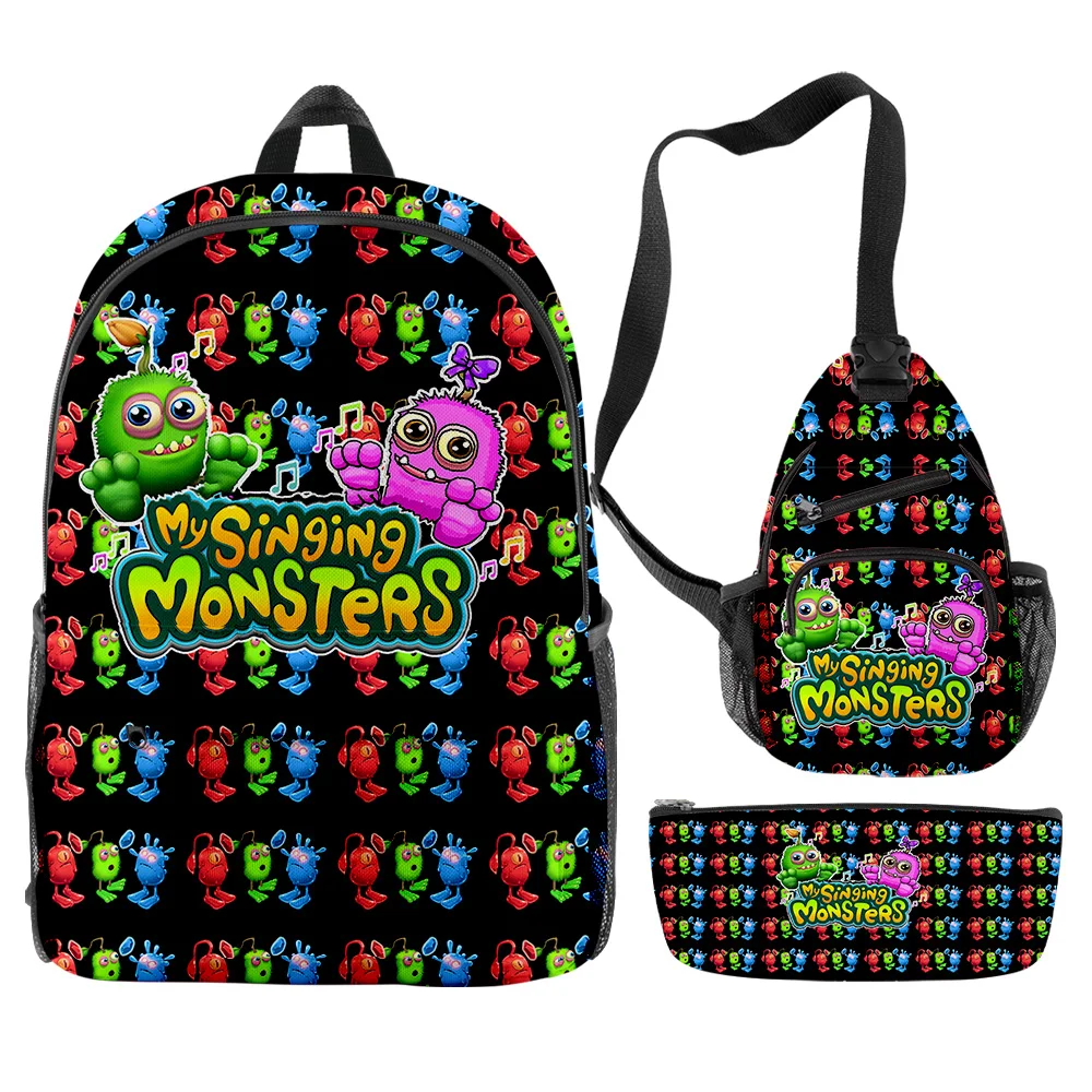 

Harajuku Popular Funny my singing monsters 3D Print 3pcs/Set pupil School Bags Travel Laptop Backpack Chest Bag Pencil Case