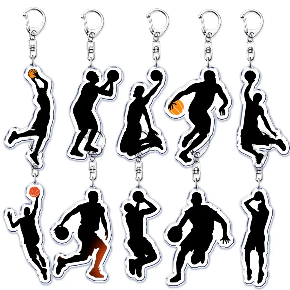 พวงกุญแจรูปเงาผู้เล่นบาสเกตบอลสีดำสุดฮอตสำหรับอุปกรณ์เสริมกระเป๋าพวงกุญแจกีฬาพวงกุญแจแฟนๆเครื่องประดับของขวัญ