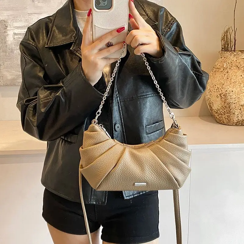 

JIAERDI Fashion Pleated Chain Handbag Women Leather Pebbled Large Capacity Shoulder Bag Ladies Fashion Luxury Crossbody Bag 2025