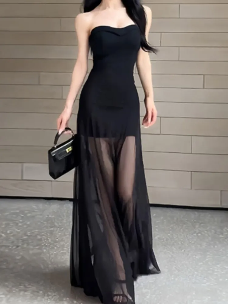 

Korean Sexy Strapless HotSweet Women's Dresses Backless Sleeveless Party Long Robe Clothes Spring Summer Fashion New Outfits