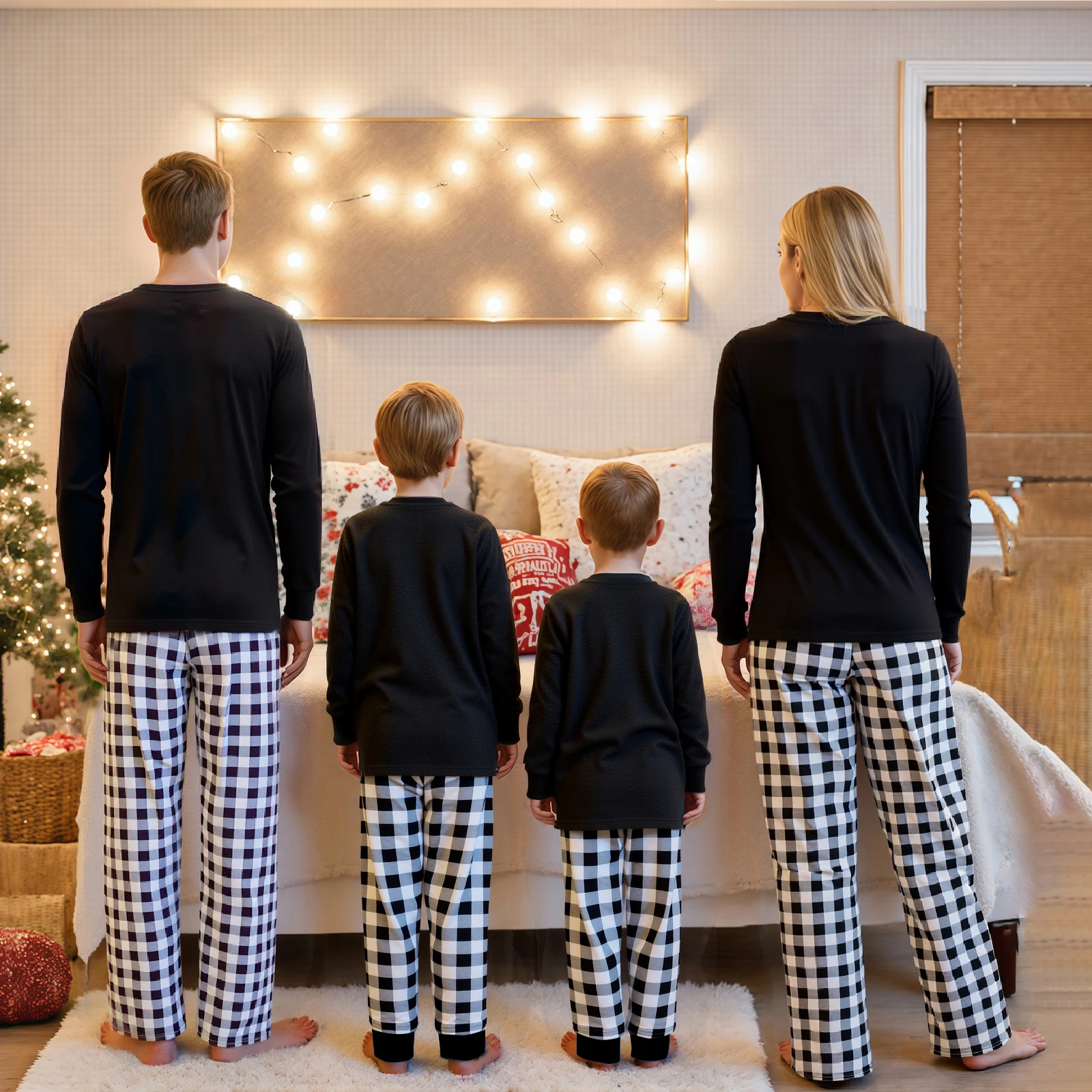 

Merry Family Matching Christmas Pajamas Sets Xmas Tree Print Long Sleeve T-Shirts Plaid Pants Pajamas Sleepwear For Dad Mom Kid