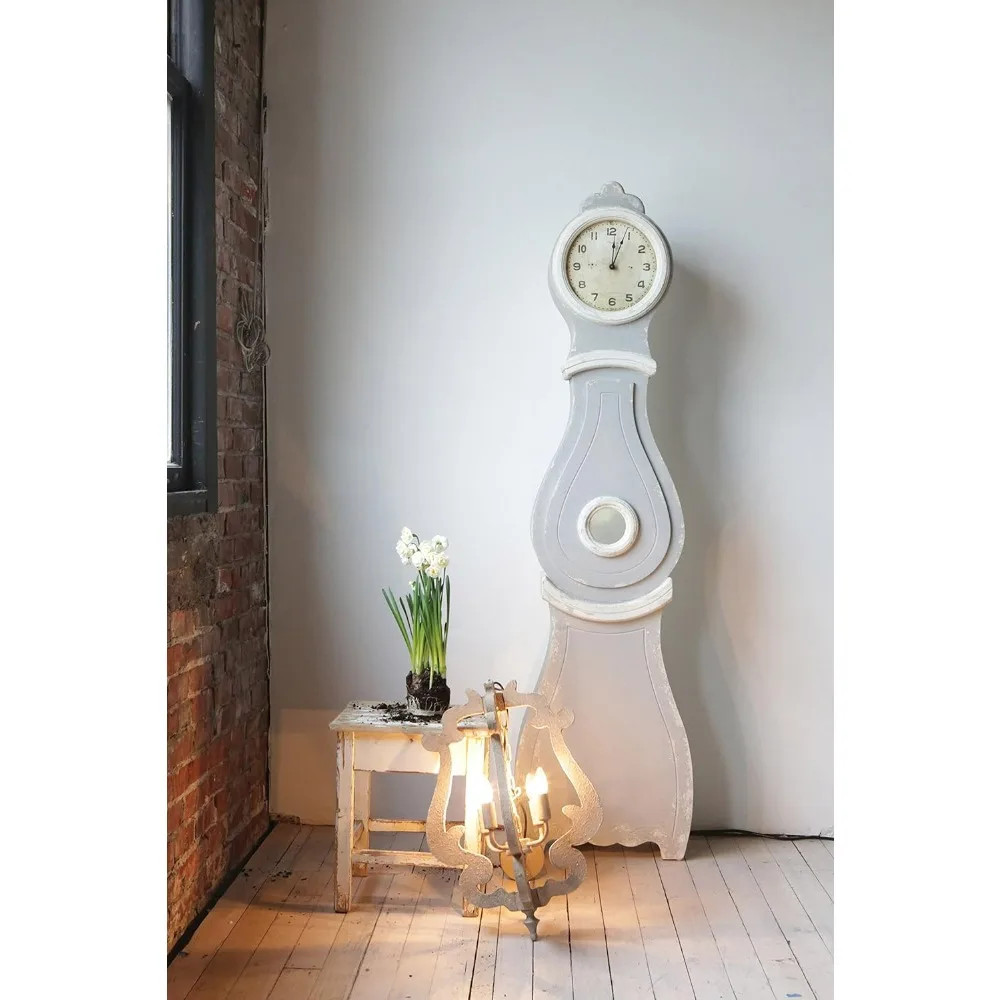 Floor Clocks,Distressed Grey Wood Grandfather Style Wall Clock