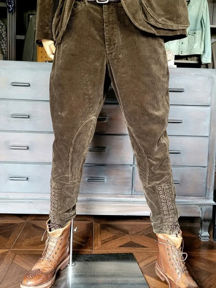 Amekaji Stijl Retro Katoen Koffie Kleur Corduroy Rijbroek Casual Fluwelen Ridderbroek Strepen Goede Kwaliteit Broek Cargobroek Heren