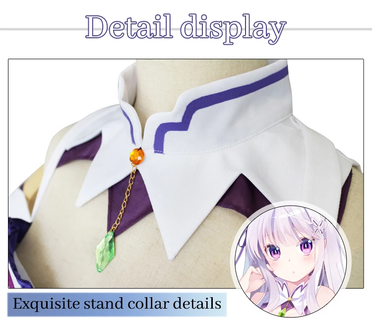 Re:Zero Emilia Cosplay Costume – Women's Dress with Headdress for Halloween Party view 5