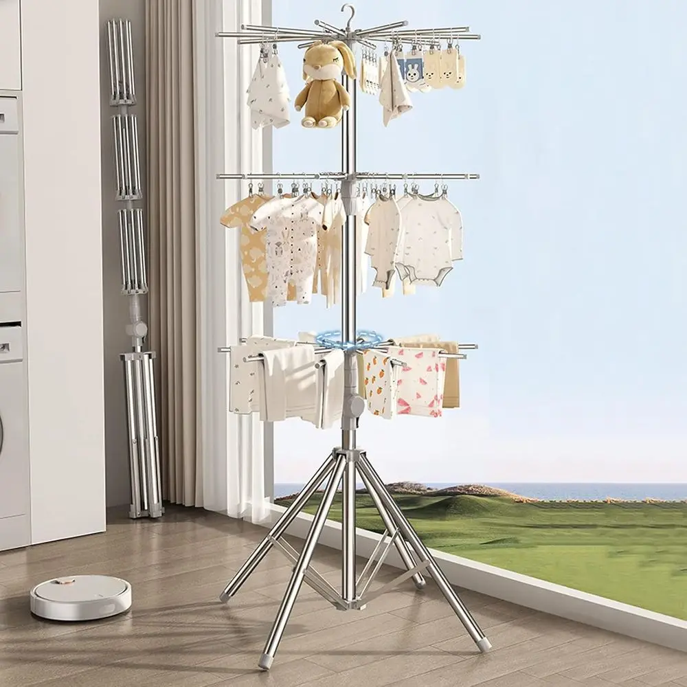 

Складная сушилка для белья из нержавеющей стали, компактная вешалка для одежды, полотенец и детских вещей с регулируемой высотой