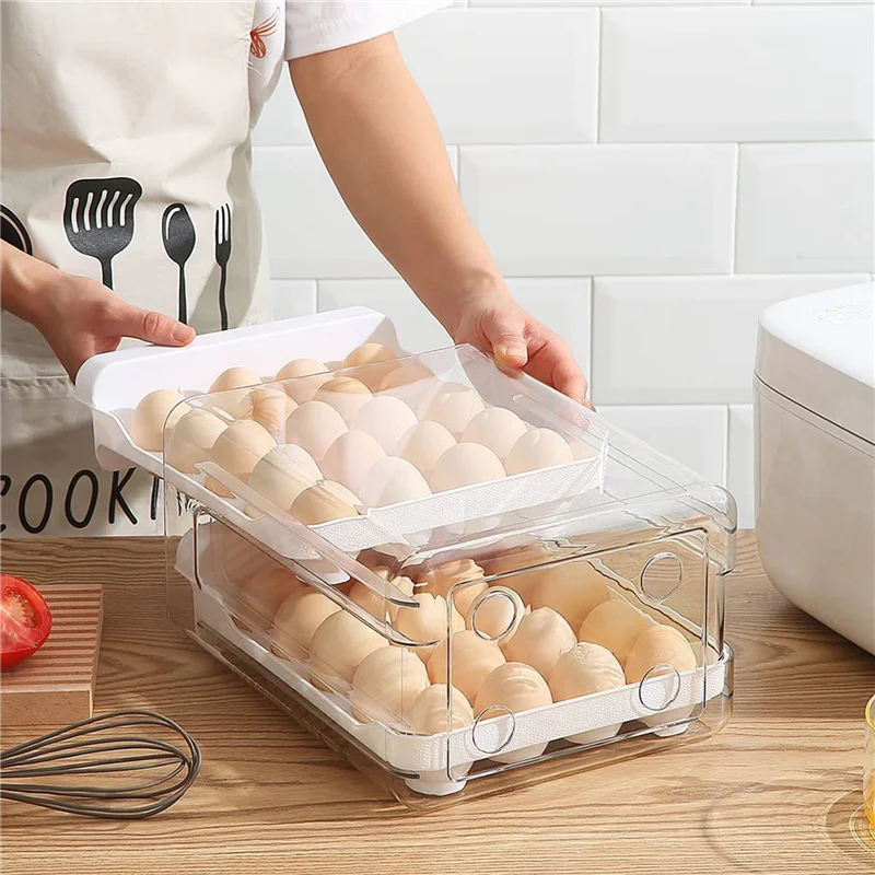 

【Popular】2X Egg Container For Refrigerator, 40 Grid/2 Layer Egg Holder For Refrigerator, Egg Drawer For Refrigerator