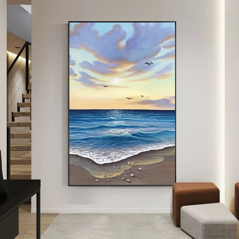 

Custom Abstract Decorative Canvas Wall Art Handmade Seascape Oil Painting Modern Living Room Bedroom Porch Hotel Hanging Picture