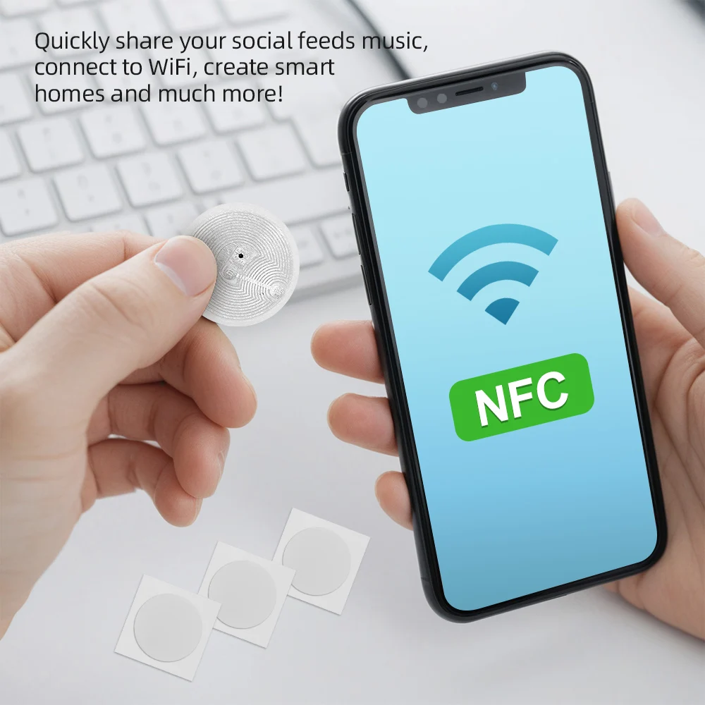 10 Buah/Lot Stiker NFC 213 25Mm NFC ISO14443A 13.56MHz Label Label Universal dan Semua Ponsel NFC ﻿