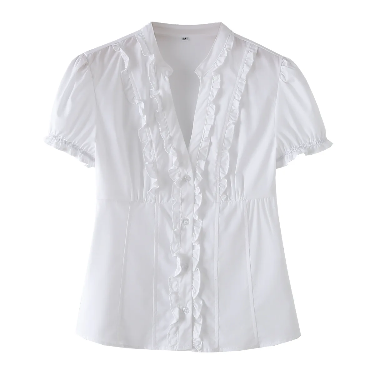Women's Fashion Casual Puff Sleeve Layered Decorative Poplin Shirt   FEAR
