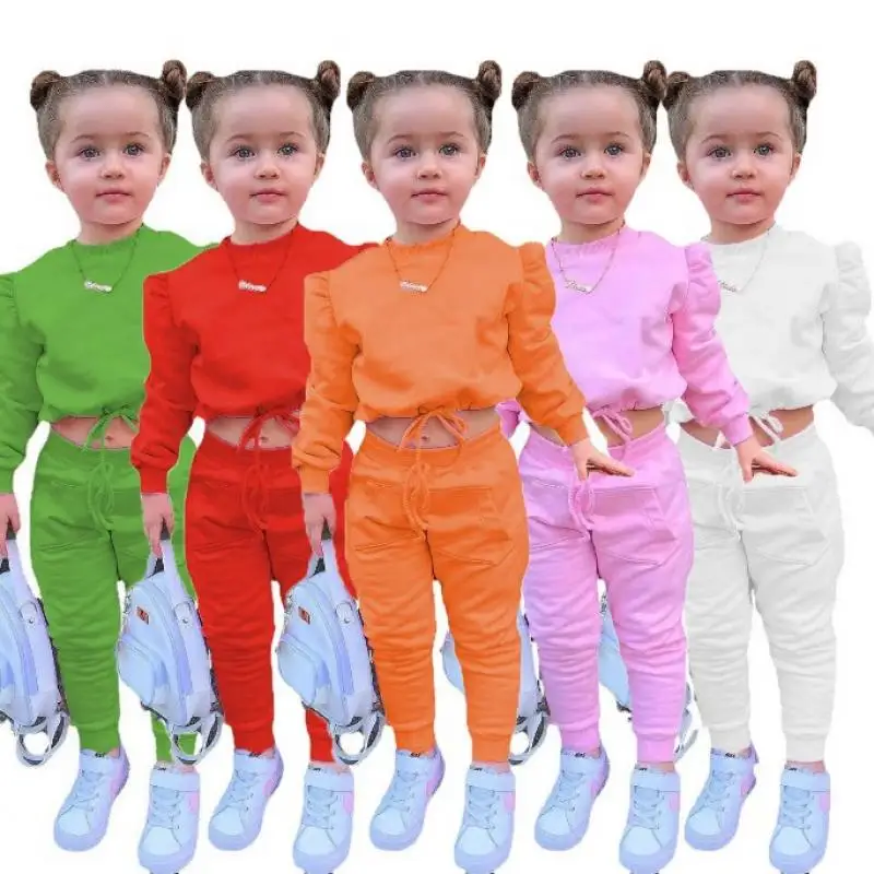 

Autumn and Winter New Children's Set Multi Color Sports Long Sleeve Solid Color Sweet Fashion Hoodie Set for 1-8 Years