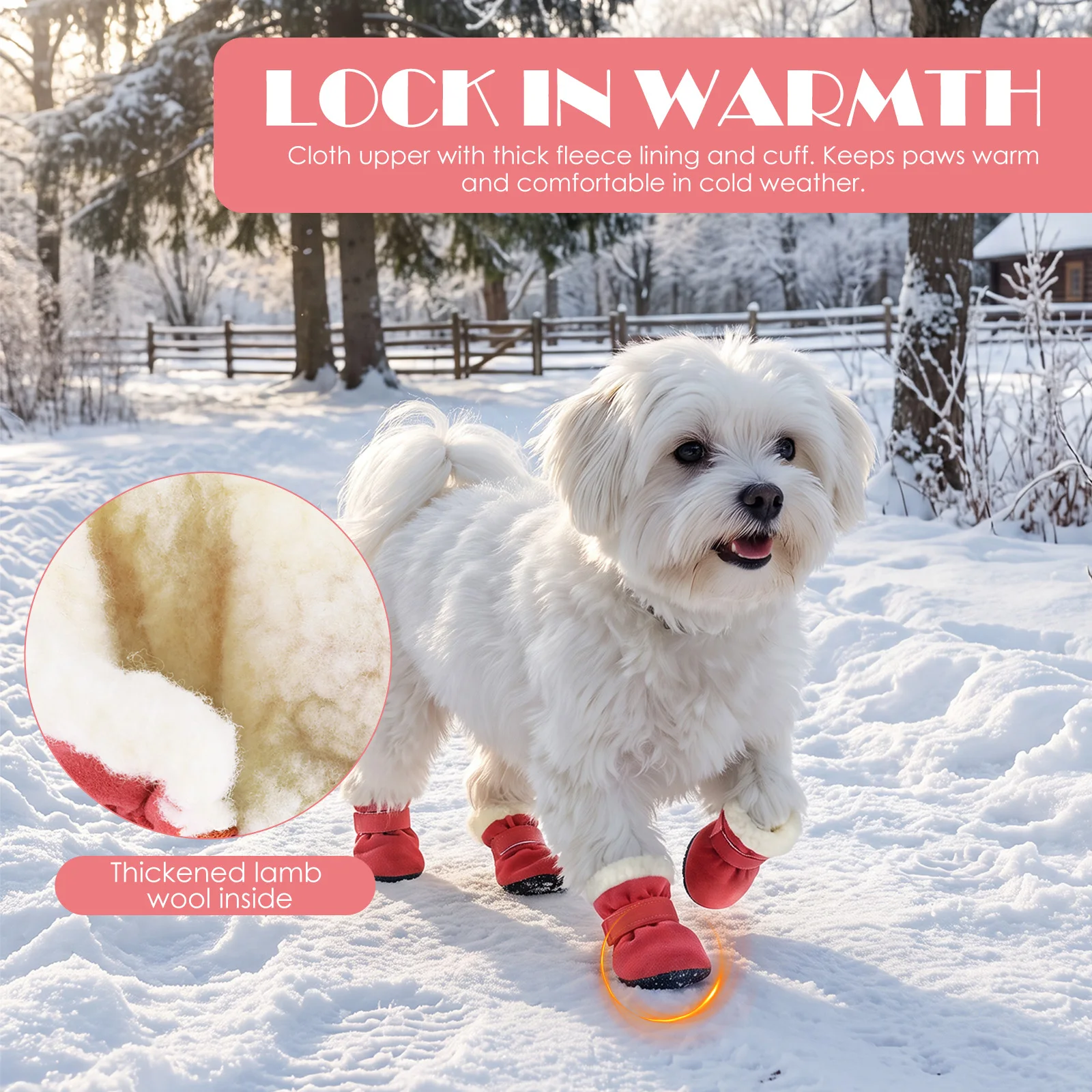 4pcs Winter Dog Shoes Waterproof Warm Non-slip Snow Boots for Small Breeds Dogs Puppy Outdoor Walking Pet Socks Bootie