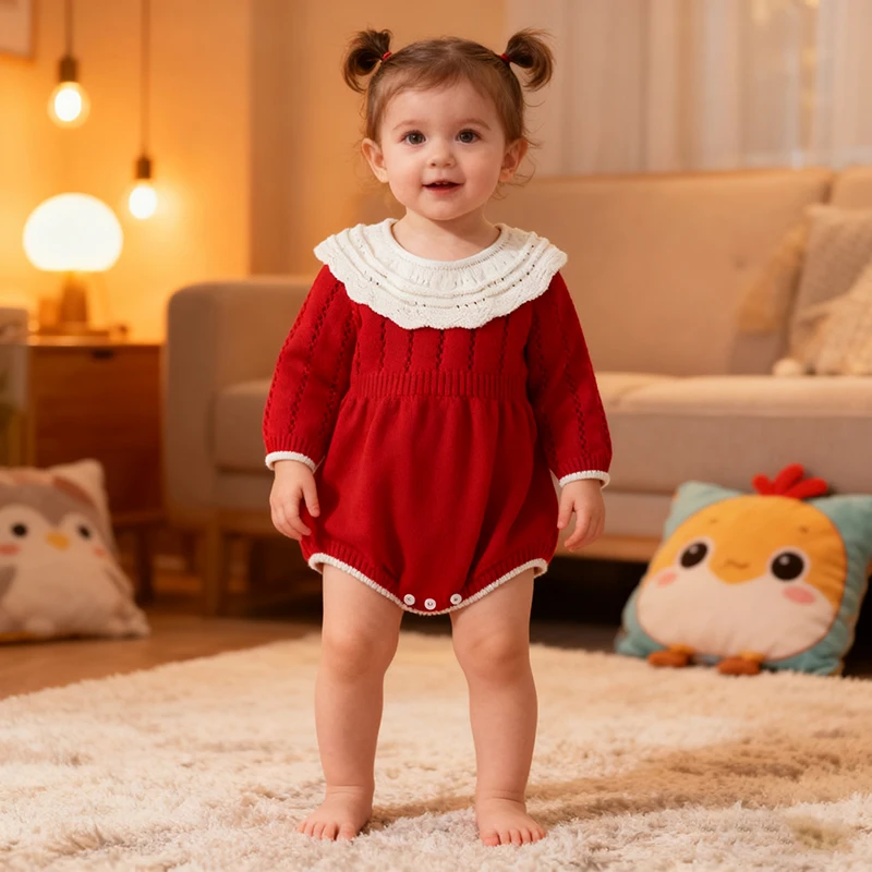 2026 neue Frühjahr Infant Baby Mädchen Stricken Body Weihnachten 0-3Y Lange Ärmeln Stricken Neugeborenen Spleißen Baby Mädchen Gestrickte Overall