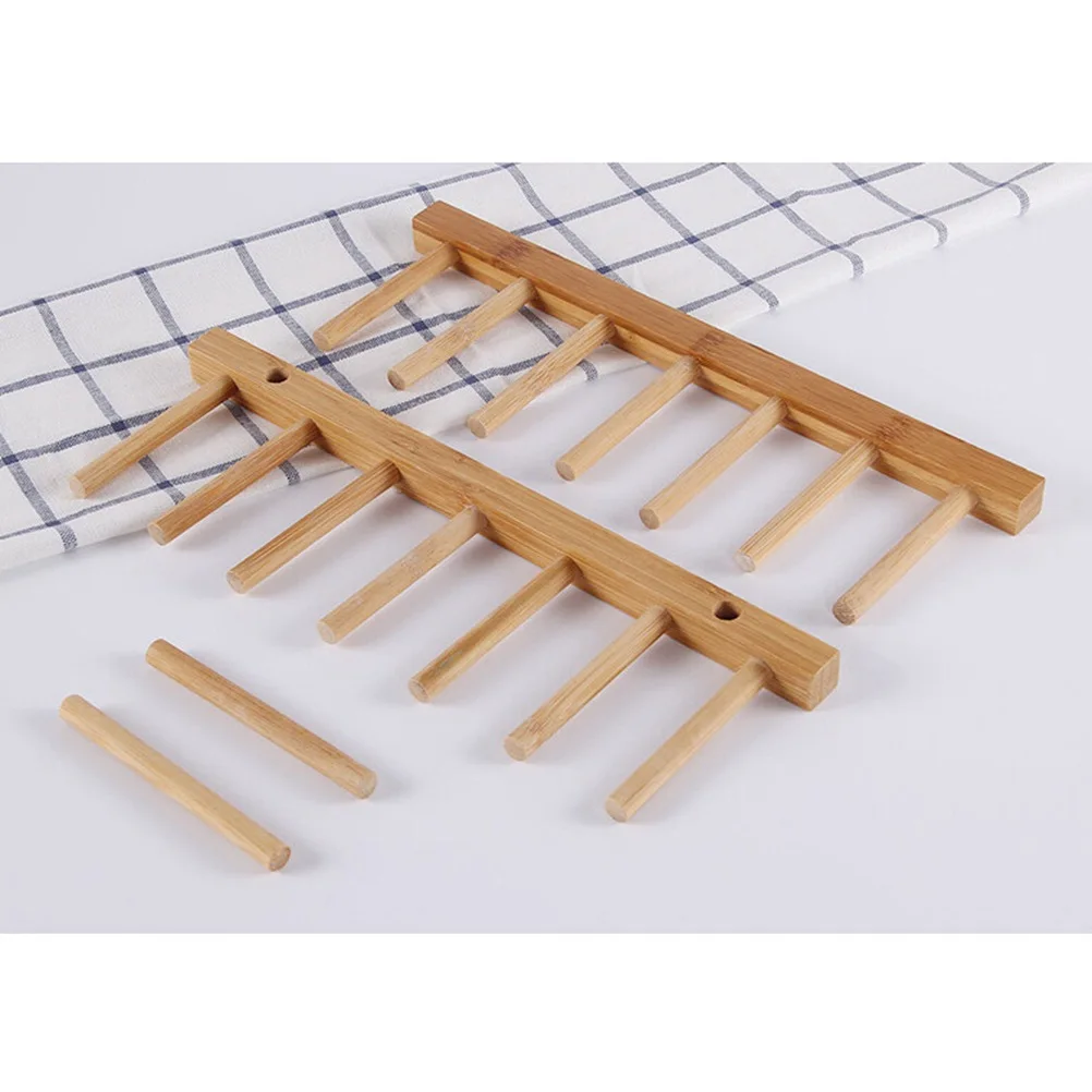 

2pcs Bamboo Dishes Rack Kitchen Storage Organizer For Plates Pans Cups Glasses Bowls Home Countertop Drain Shelf