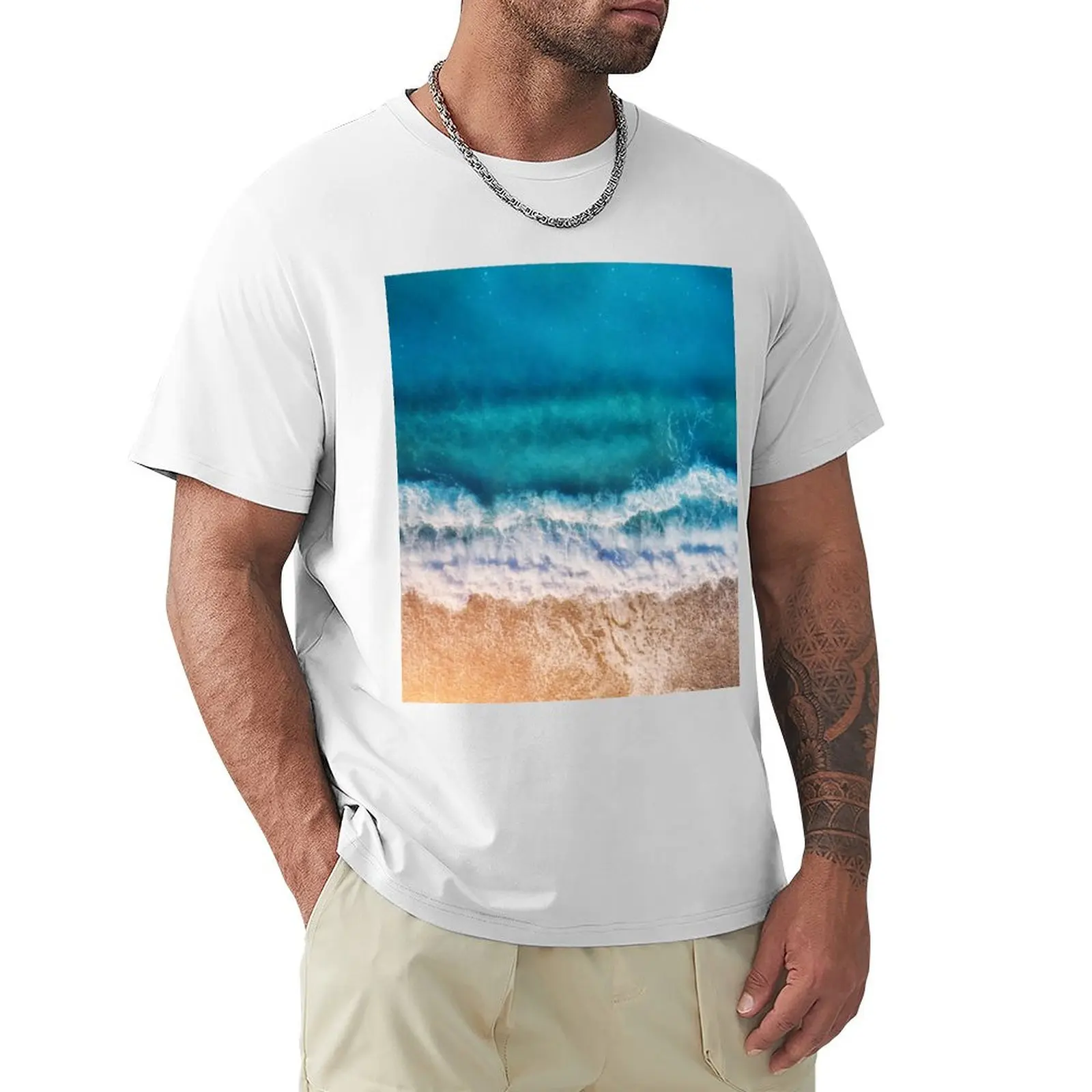 summer blue ocean and gold sand vibes T-Shirt quick drying blanks korean fashion plain mens white t shirts