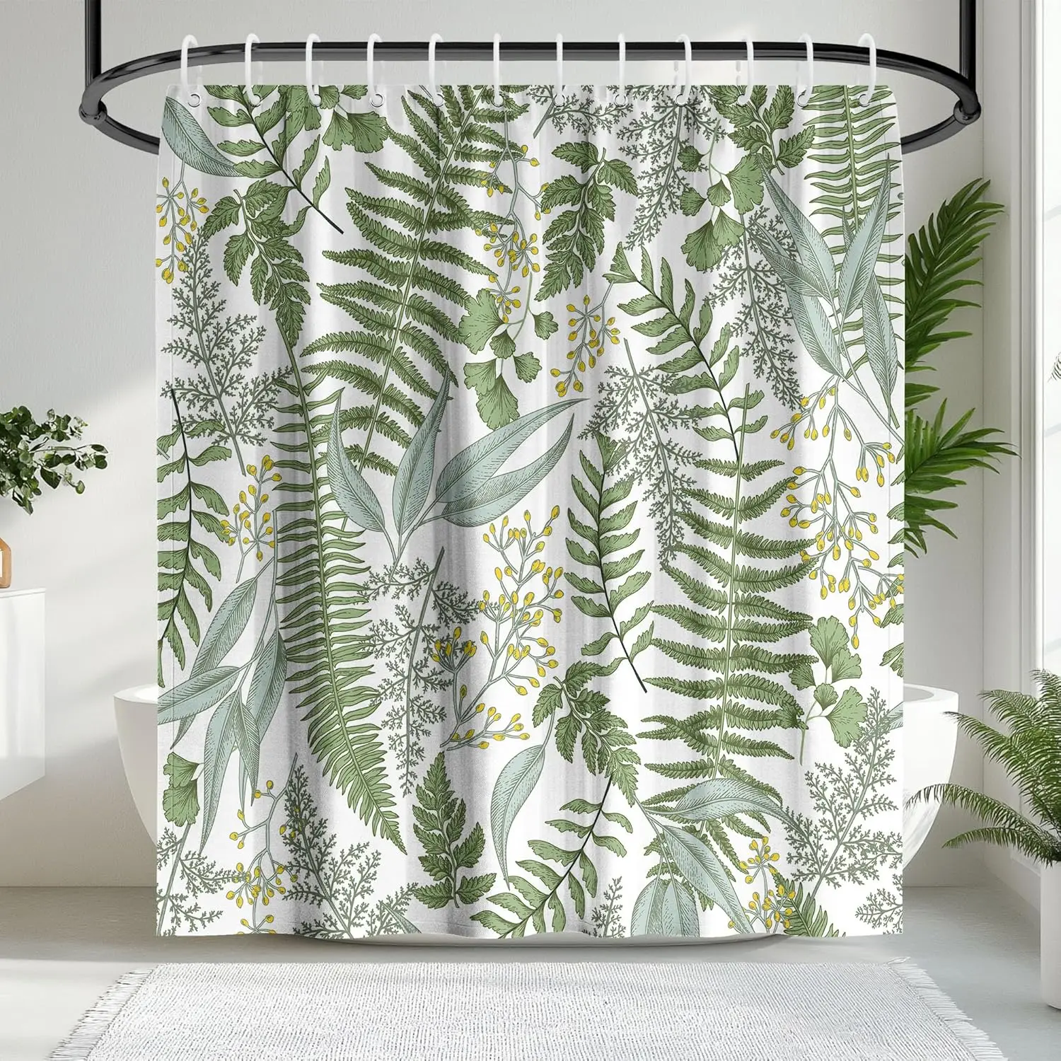 

Зеленая шторка для душа цвета шалфея, шторка для душа с растительным принтом, 72 x 72 дюйма, декор для ванной в природном стиле, легко чистится, водонепроницаемый полиэстер