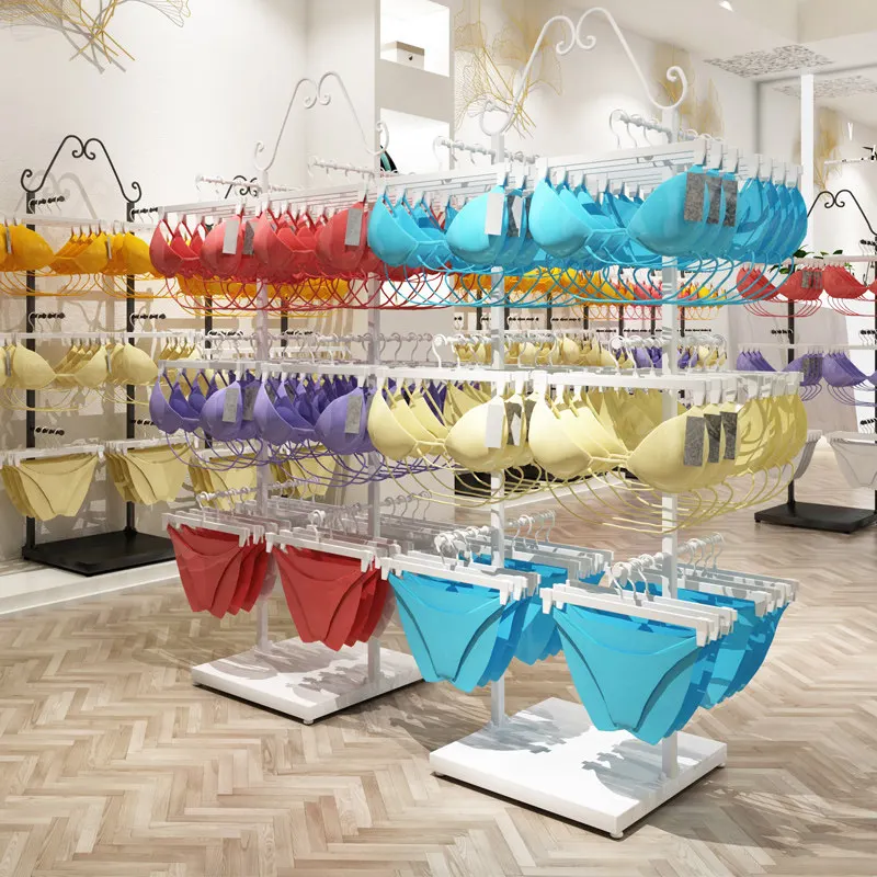 

Торговая витрина для нижнего белья, напольная, из кованого железа, с противоскользящим покрытием, крепится к стене, для бюстгальтеров, шорт, двусторонняя полка