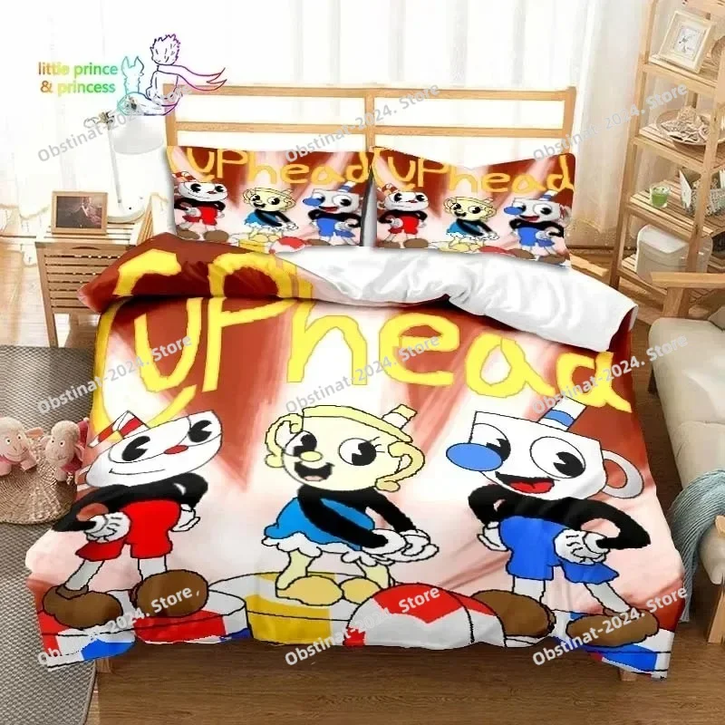 

Cuphead and Mugman Game Gamer Bedding Set Printed Bed Set Duvet Cover Sheet Pillowcase Bed Soft Quilt Cover Full Queen King Size