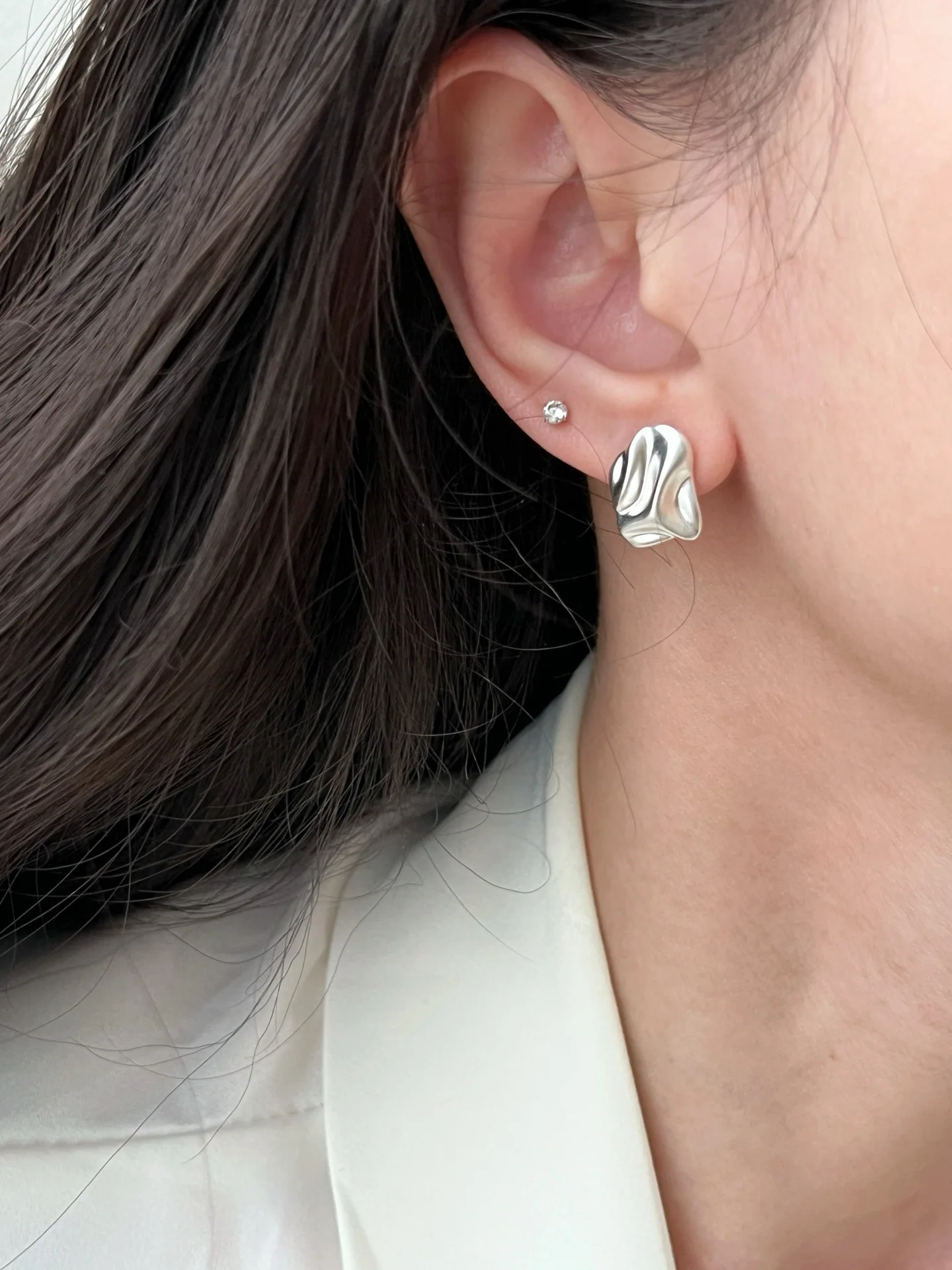 925 Sterling Silber Unregelmäßige Bolzen Ohrring für Frauen Vintage Geknitterte Zuckerguss Punk Rock Schmuck Party Geschenk Dropshipping – Detail 15