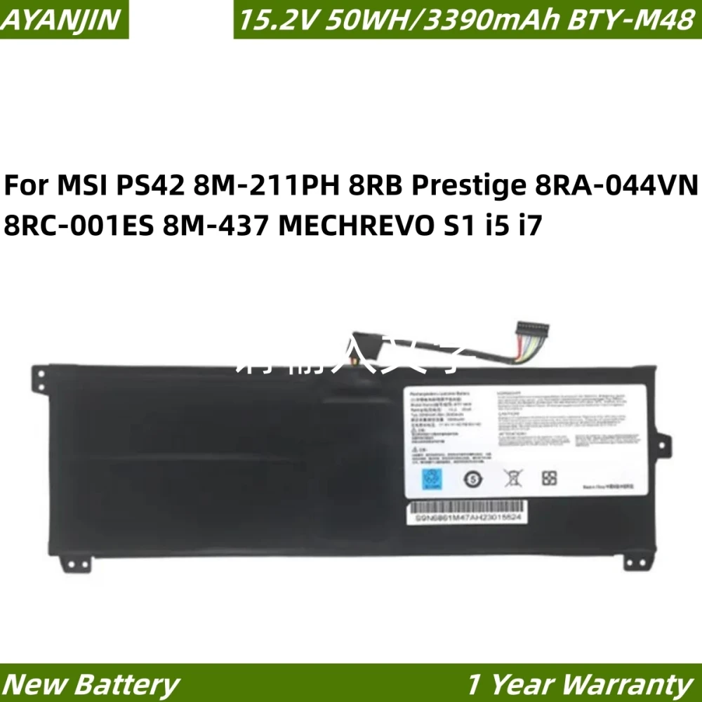 BTY-M48-batería 4ICP5/41/119 para MSI PS42, 8M-211PH, 8RB, Prestige, 8RA-044VN, 8RC-001ES, 8M-437, MECHREVO S1, i5, i7, 15,2 V, 3390mAh