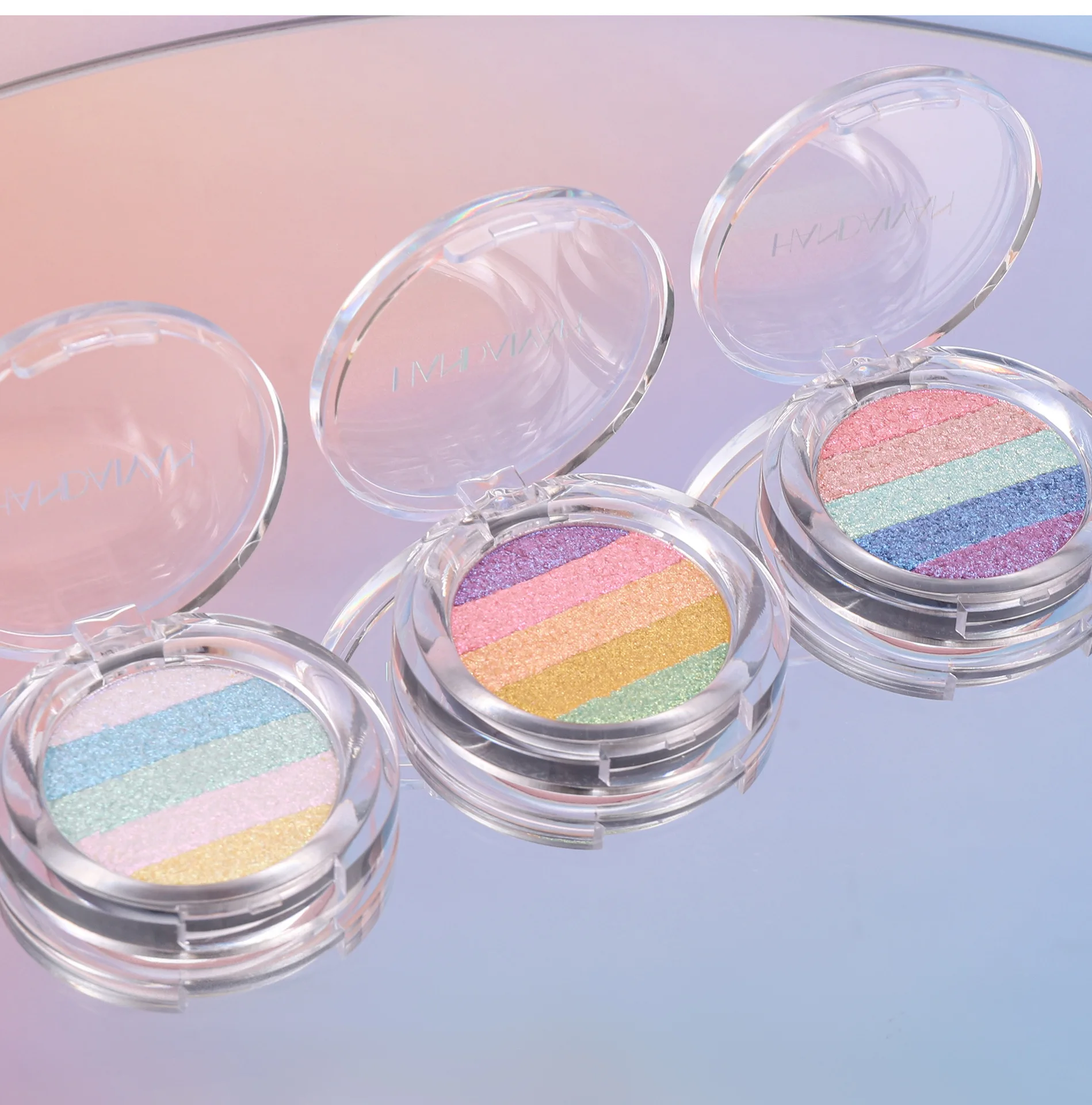 Paleta cieni do powiek multichrome, 5 kolorów, rozświetlacz zmieniający kolor z drobnymi błyszczącymi kropelkami, efekt transformacji kameleona